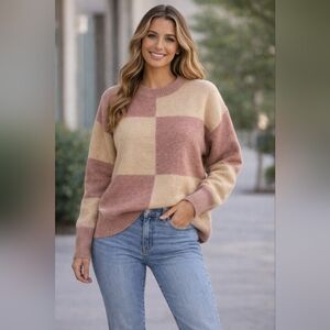 NWT Studio B by Bobeau® Cozy Checkerboard Crewneck Sweater Size XL